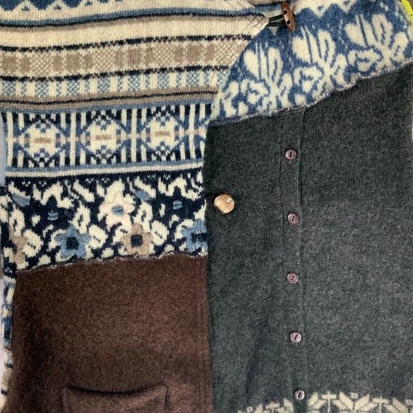 100% Wool Patchwork Boho Hooded Cardigan Coat Handmade Women’s size large - Picture 8 of 12